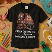 Easily Distracted By Dragon And Books Nerds Meaningful Gift Kids T-Shirt thumb 3