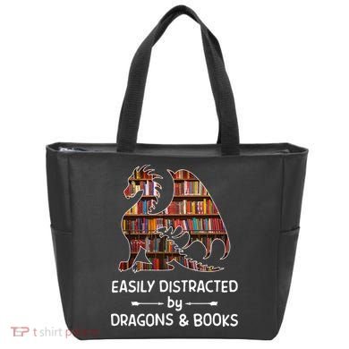 Easily Distracted By Dragon And Books Nerds Meaningful Gift Tote Bag