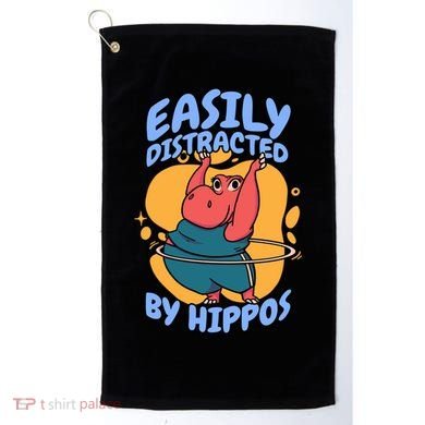 Easily Distracted By Hippos Hippopotamus Hippo Gift Golf Towel