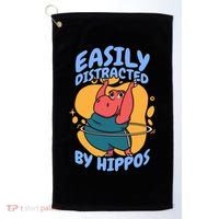 Easily Distracted By Hippos Hippopotamus Hippo Gift Golf Towel thumb 0
