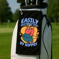 Easily Distracted By Hippos Hippopotamus Hippo Gift Golf Towel thumb 2