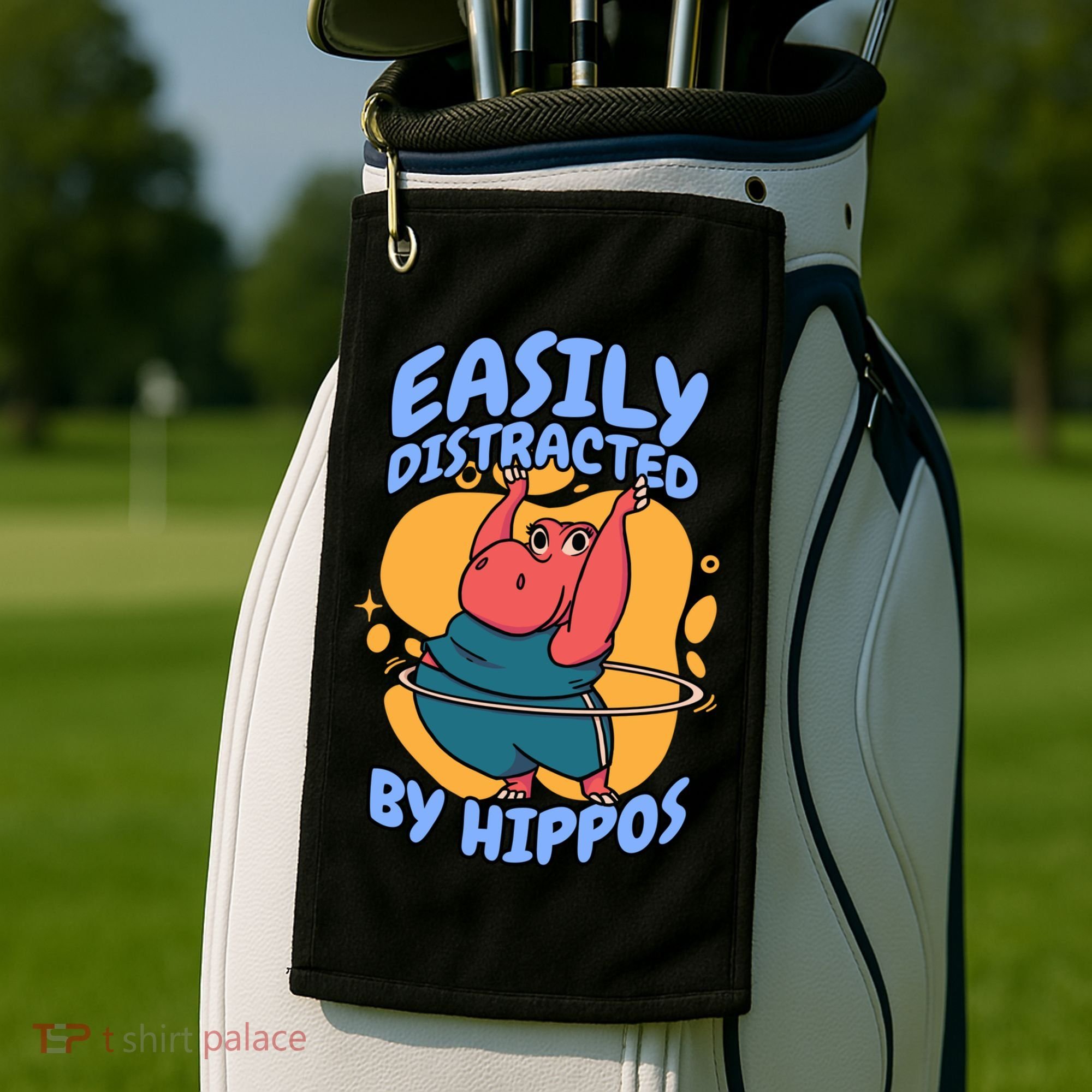 Easily Distracted By Hippos Hippopotamus Hippo Gift Golf Towel