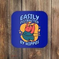 Easily Distracted By Hippos Hippopotamus Hippo Gift Coaster thumb 0