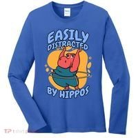 Easily Distracted By Hippos Hippopotamus Hippo Gift Women's Long Sleeve Shirt thumb 0