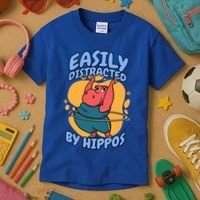 Easily Distracted By Hippos Hippopotamus Hippo Gift Kids T-Shirt thumb 3