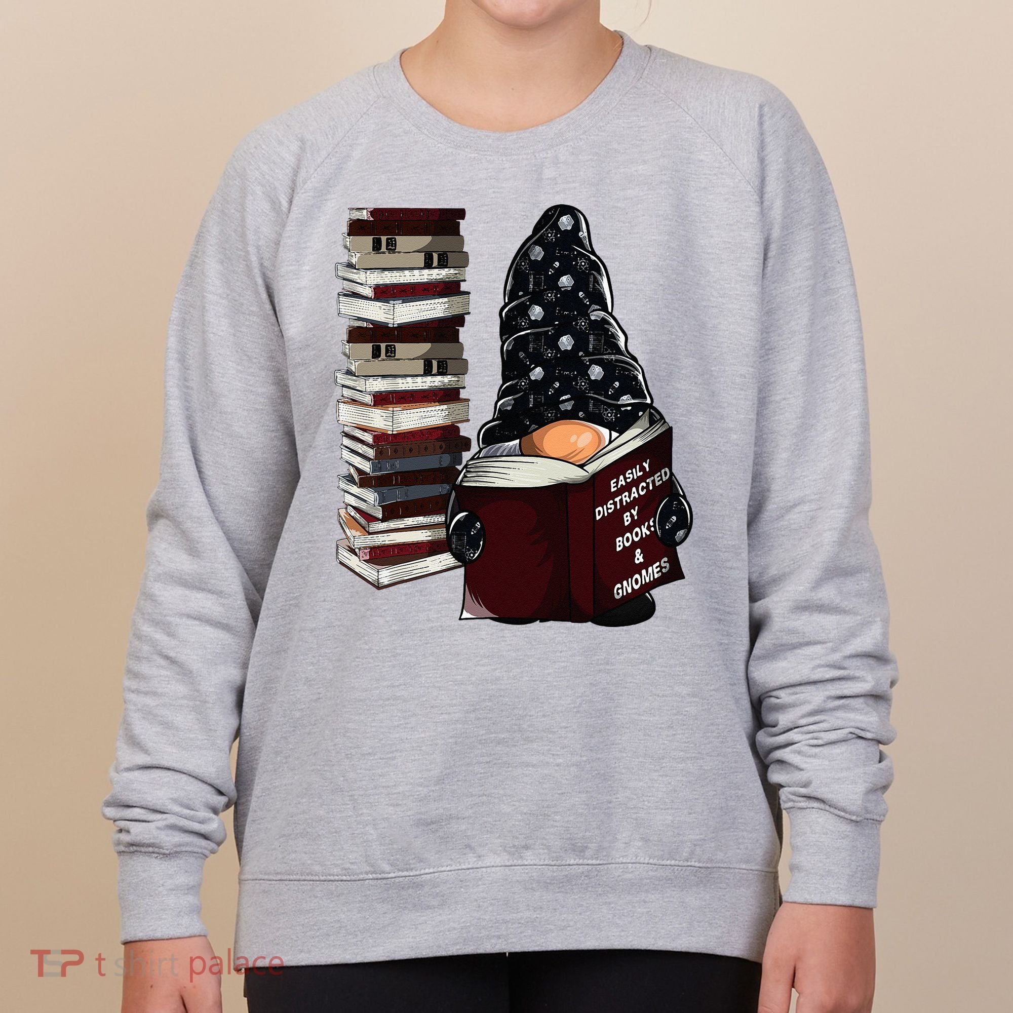 Easily Distracted By Books & Gnomes Garden Gnome Book Lover Women's Sweatshirt