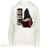 Easily Distracted By Books & Gnomes Garden Gnome Book Lover Womens Funnel Neck Pullover Hood thumb 0