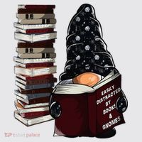Easily Distracted By Books & Gnomes Garden Gnome Book Lover Womens Funnel Neck Pullover Hood thumb 2