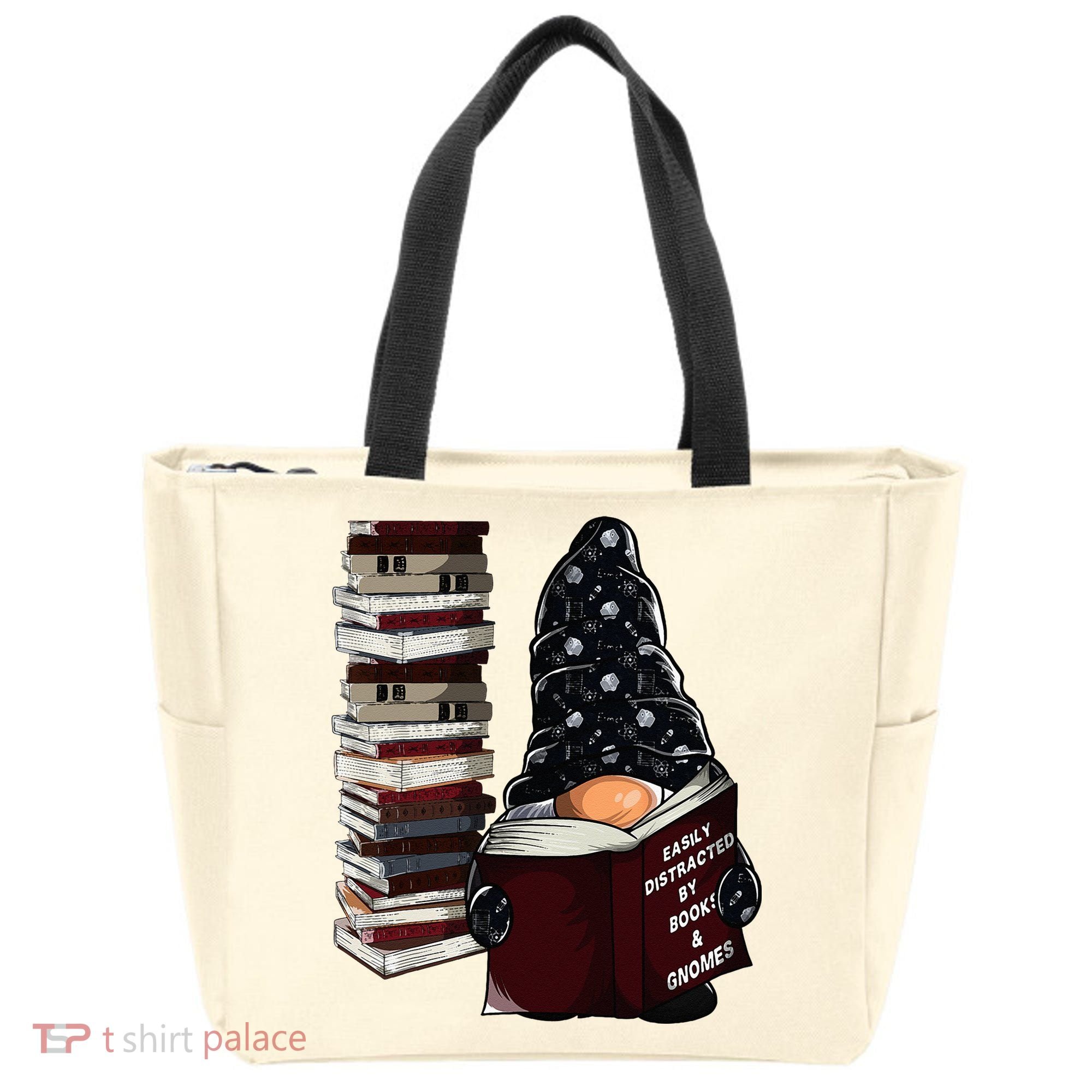 Easily Distracted By Books & Gnomes Garden Gnome Book Lover Tote Bag