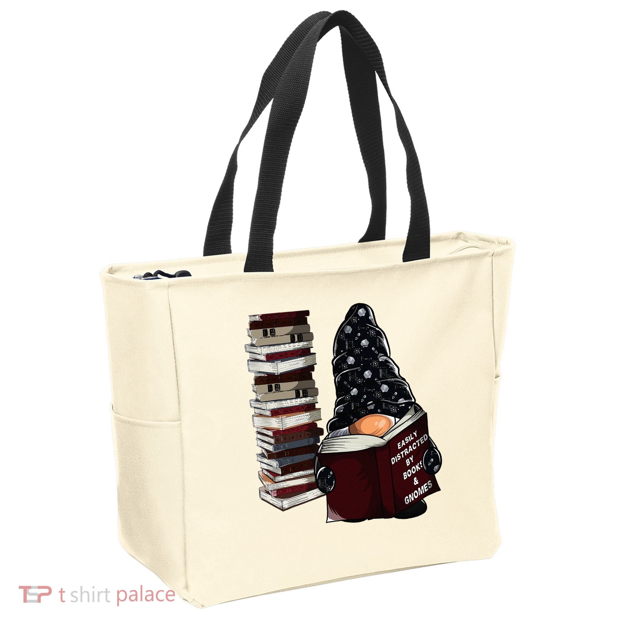 Easily Distracted By Books & Gnomes Garden Gnome Book Lover Tote Bag