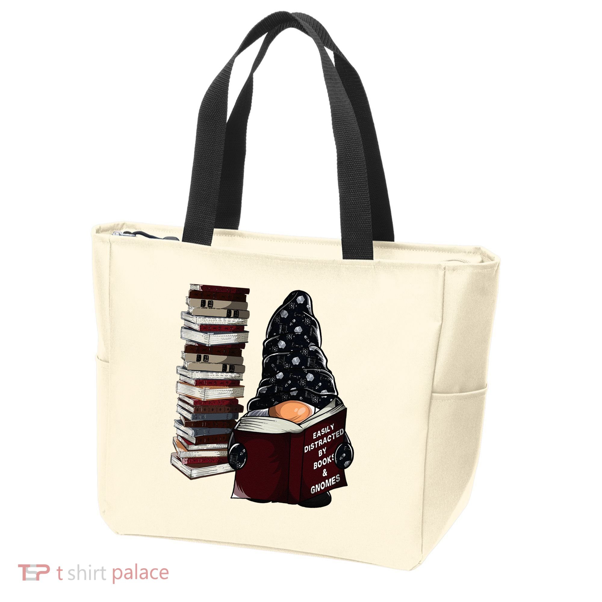 Easily Distracted By Books & Gnomes Garden Gnome Book Lover Tote Bag