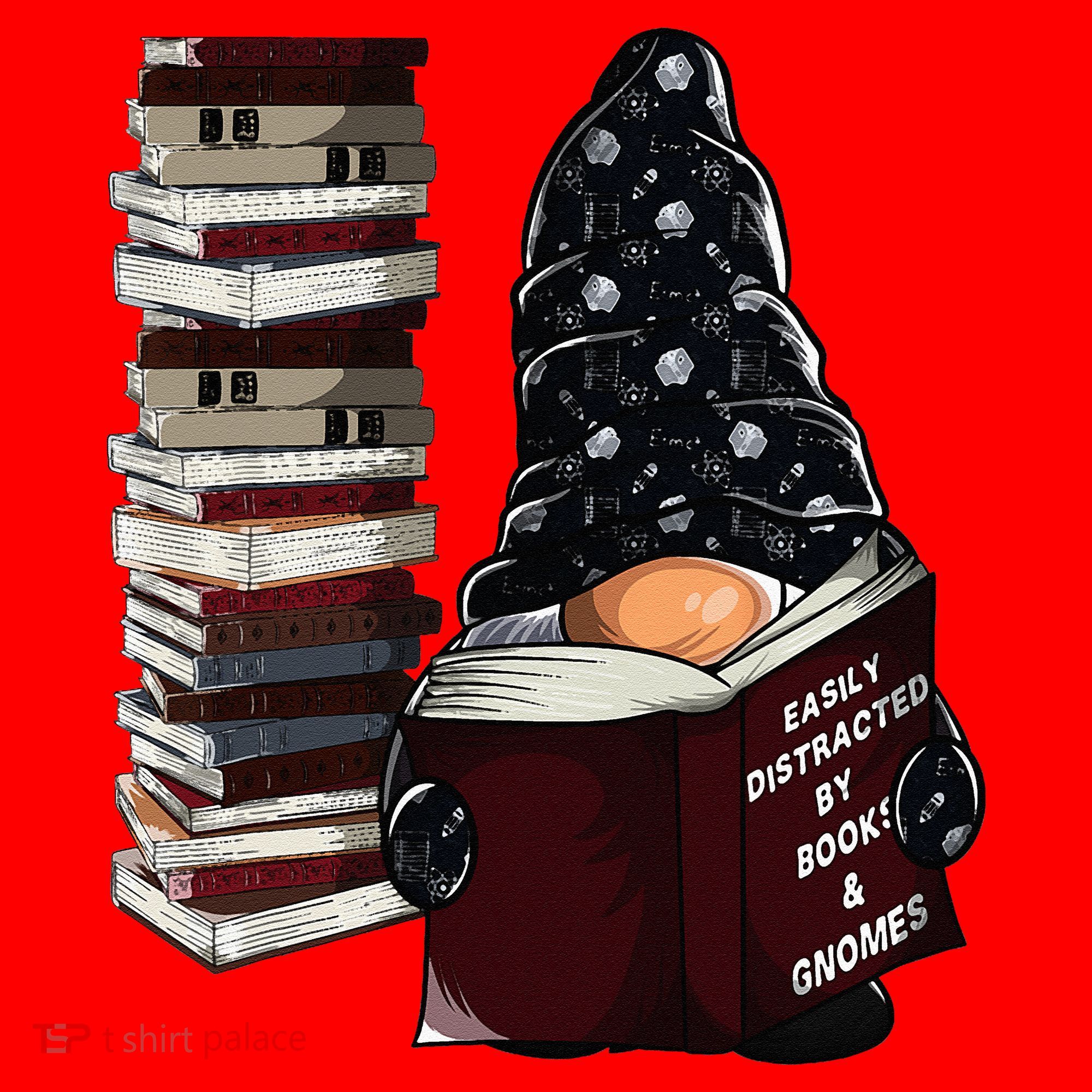 Easily Distracted By Books & Gnomes Garden Gnome Book Lover Santa Hat