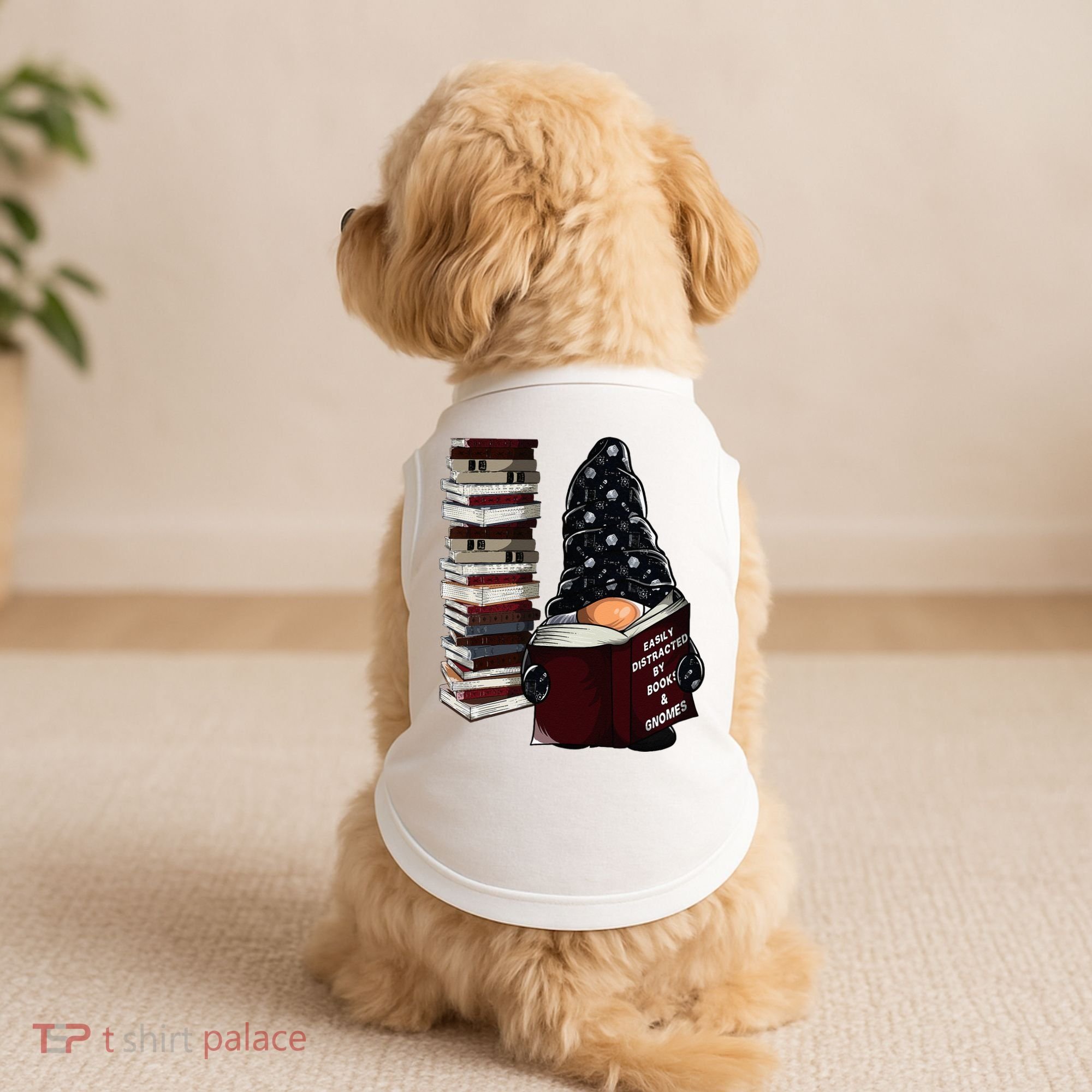 Easily Distracted By Books & Gnomes Garden Gnome Book Lover Doggie Tank