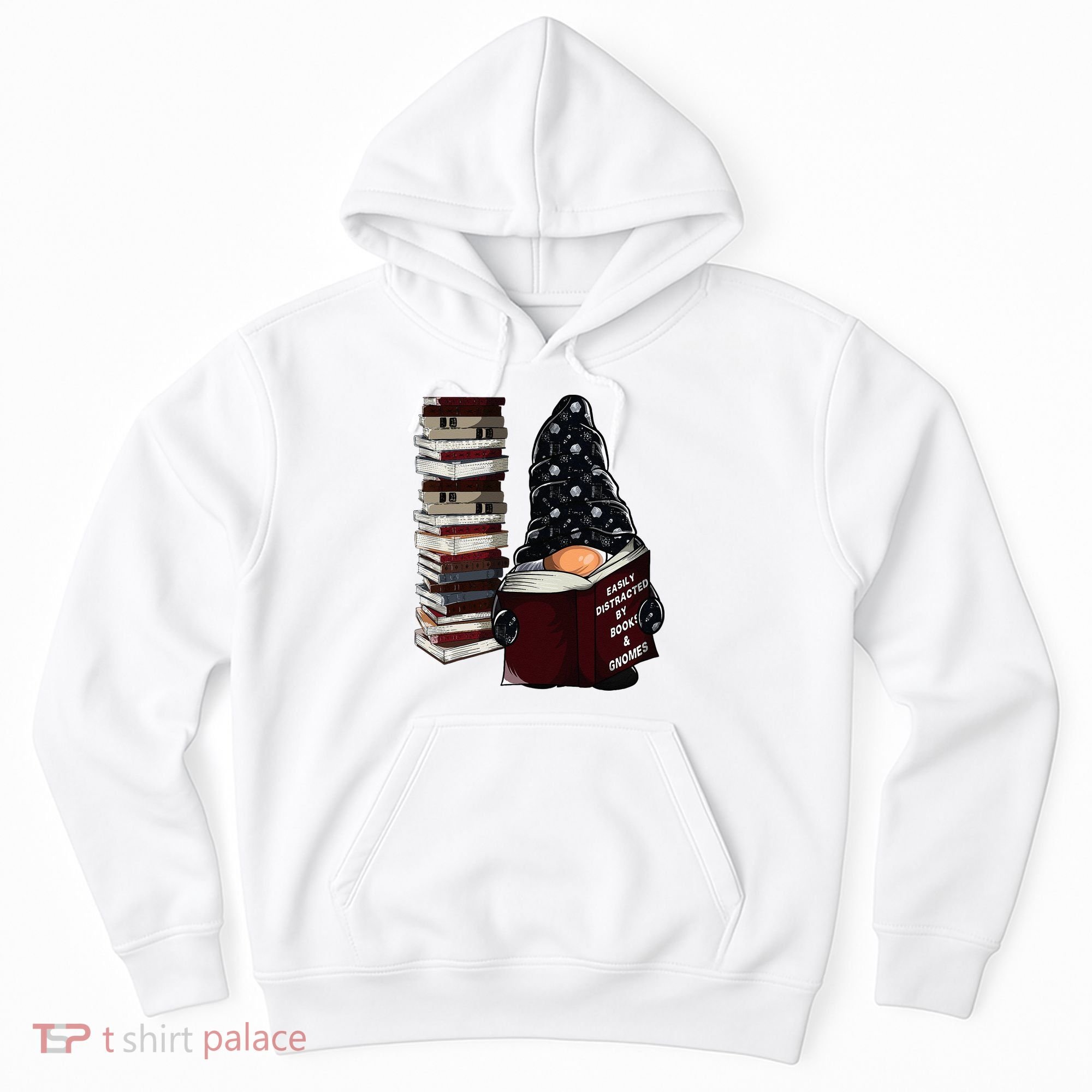 Easily Distracted By Books & Gnomes Garden Gnome Book Lover Hoodie