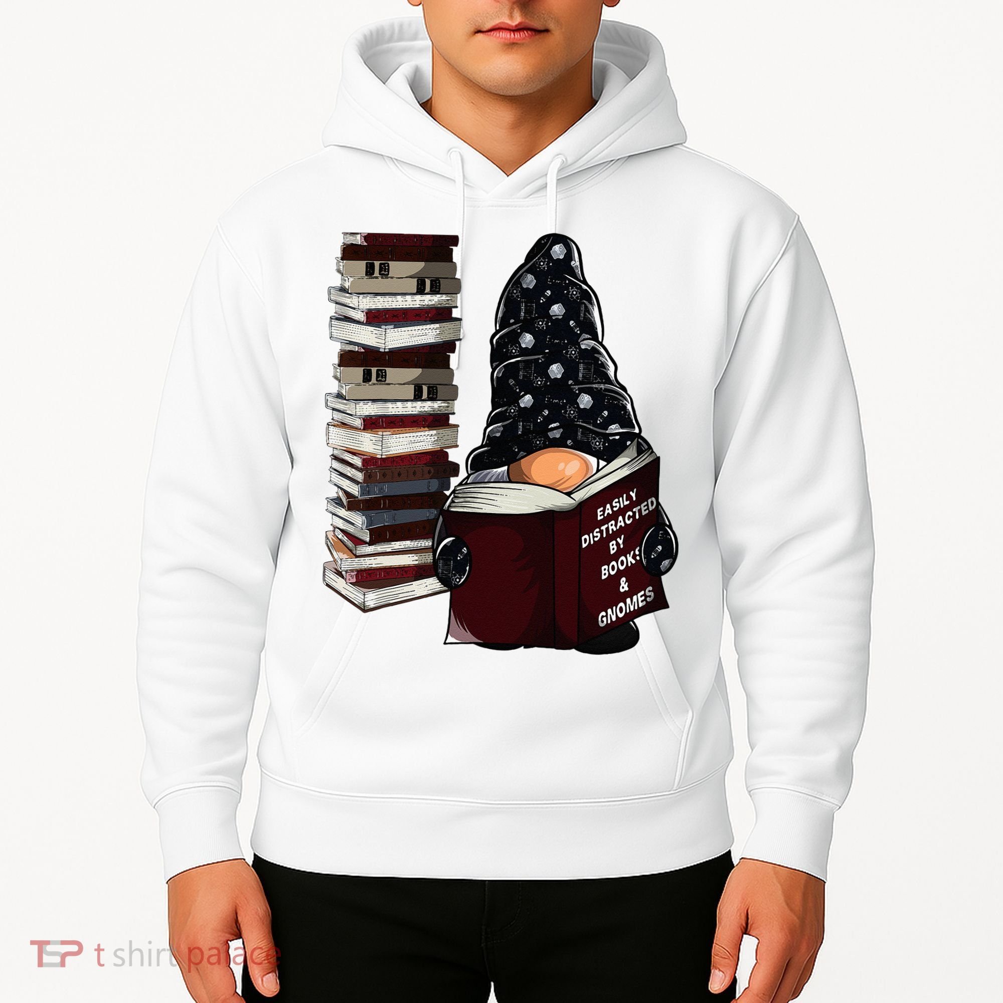 Easily Distracted By Books & Gnomes Garden Gnome Book Lover Hoodie