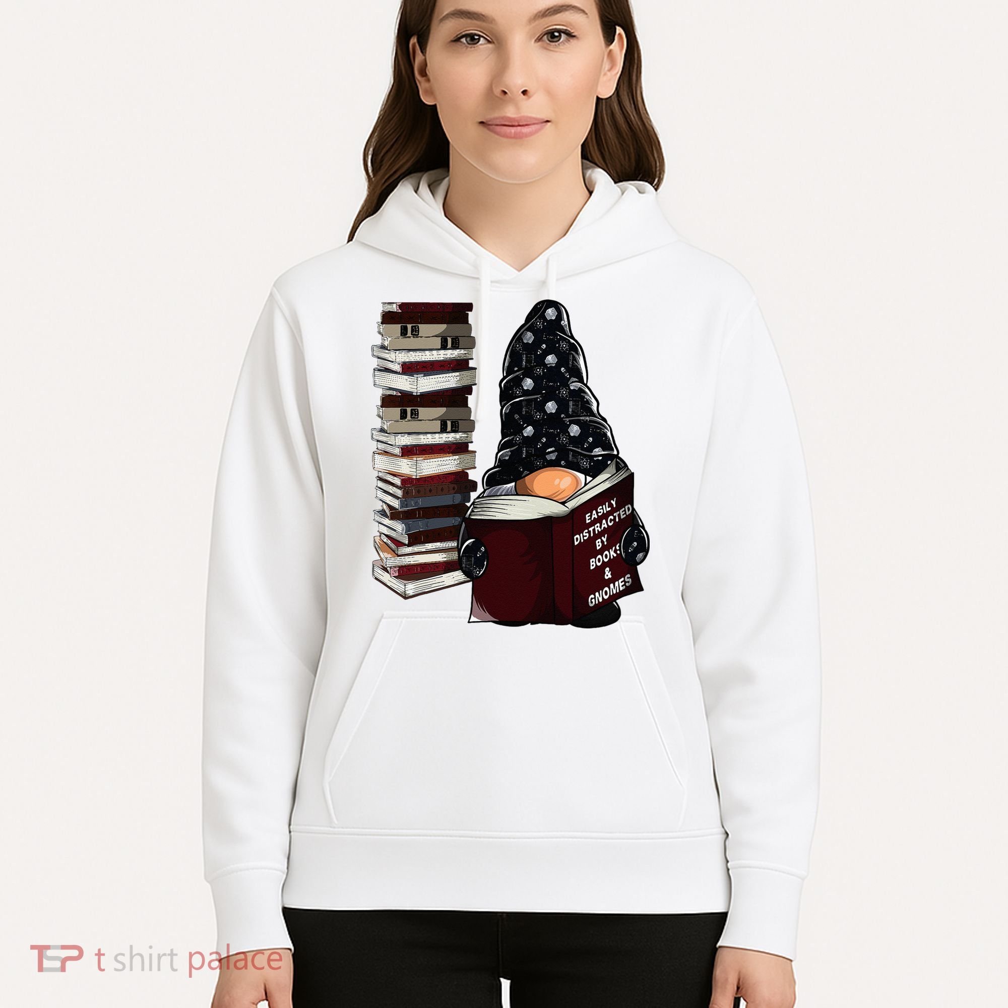 Easily Distracted By Books & Gnomes Garden Gnome Book Lover Hoodie