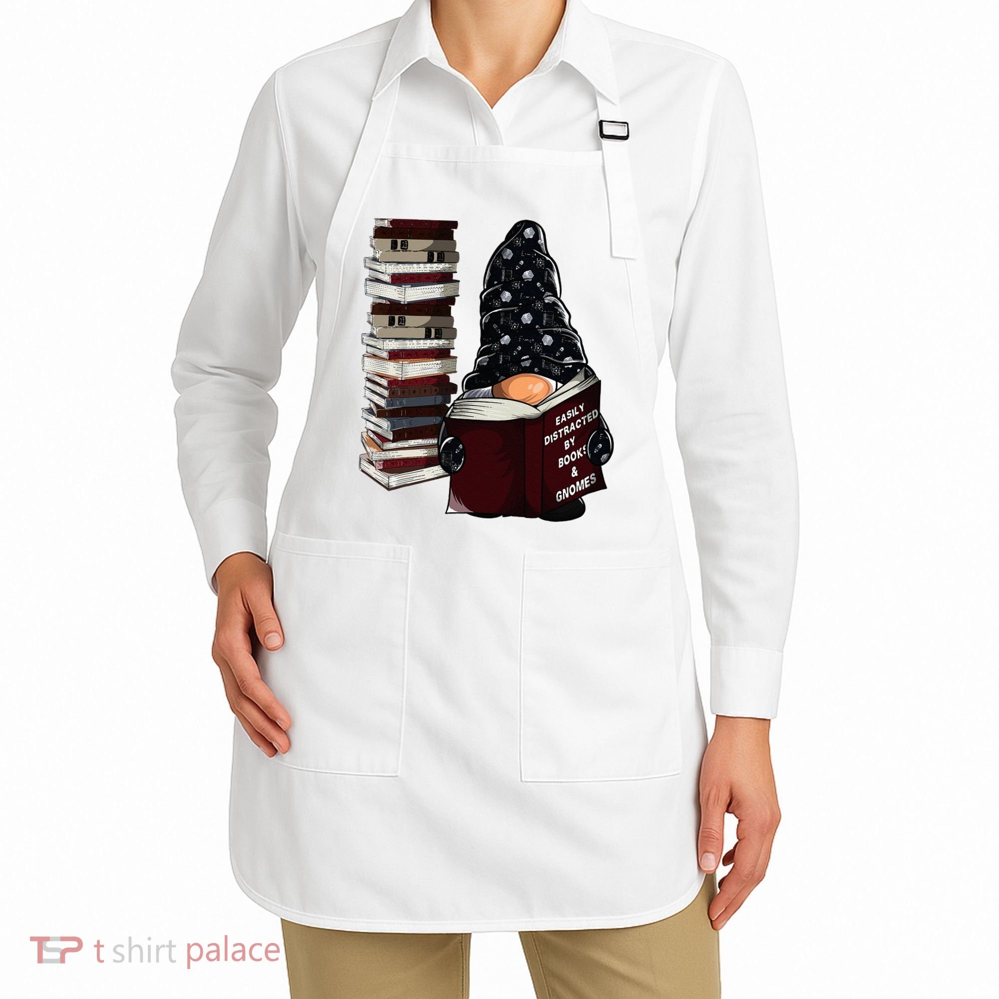 Easily Distracted By Books & Gnomes Garden Gnome Book Lover Apron