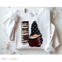 Easily Distracted By Books & Gnomes Garden Gnome Book Lover Sweatshirt thumb 2