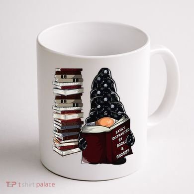 Easily Distracted By Books & Gnomes Garden Gnome Book Lover Coffee Mug back