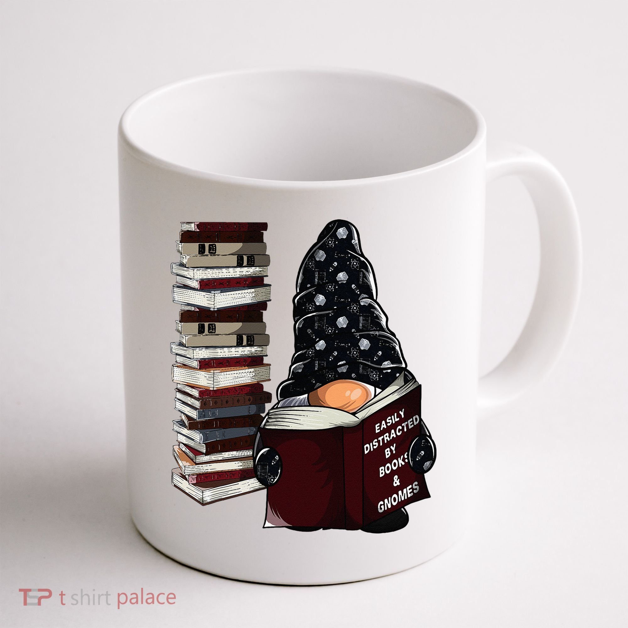 Easily Distracted By Books & Gnomes Garden Gnome Book Lover Coffee Mug