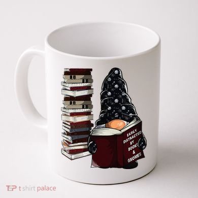 Easily Distracted By Books & Gnomes Garden Gnome Book Lover Coffee Mug