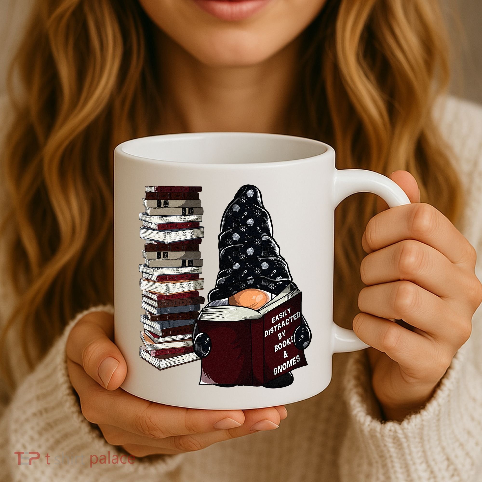 Easily Distracted By Books & Gnomes Garden Gnome Book Lover Coffee Mug