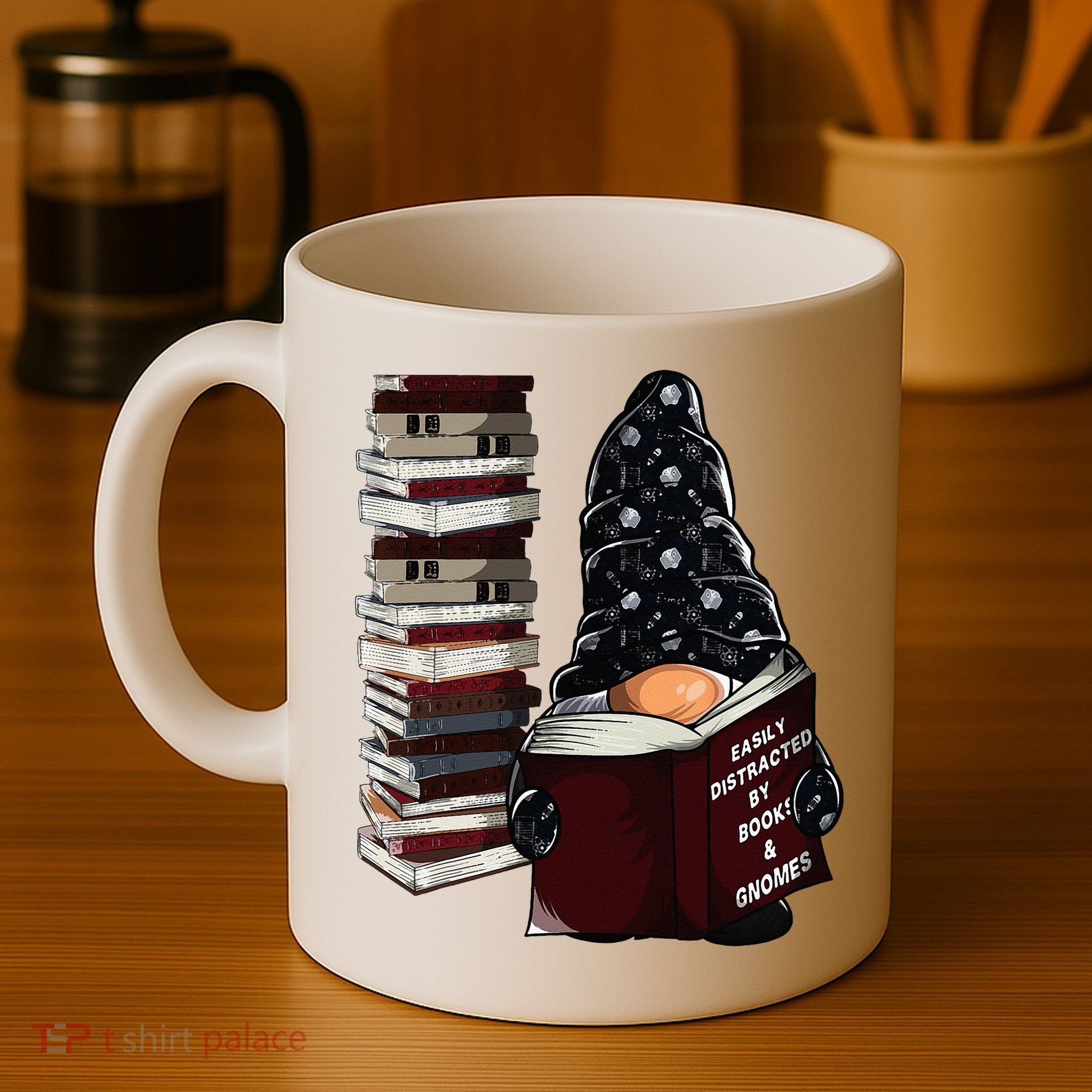 Easily Distracted By Books & Gnomes Garden Gnome Book Lover Coffee Mug