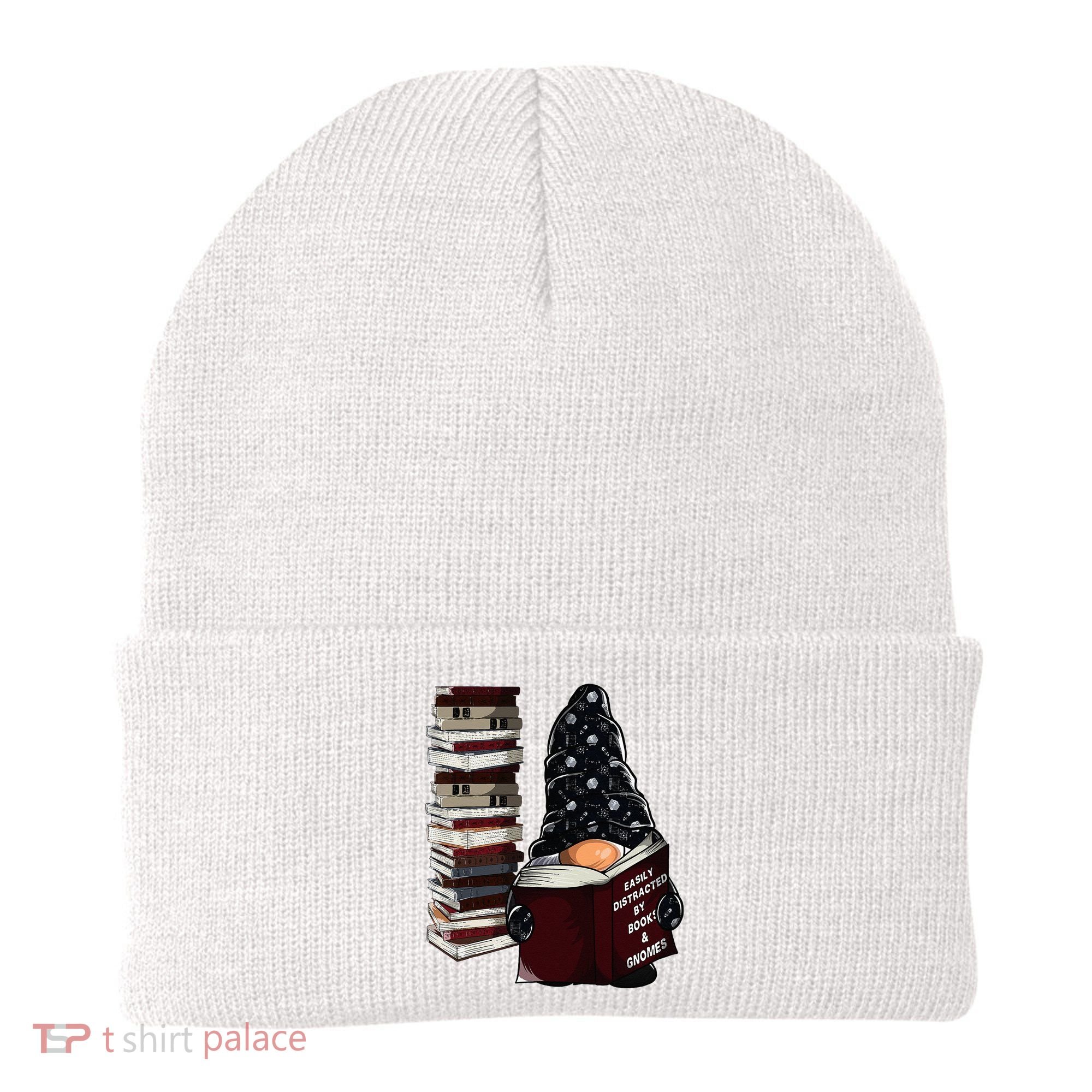 Easily Distracted By Books & Gnomes Garden Gnome Book Lover Beanie
