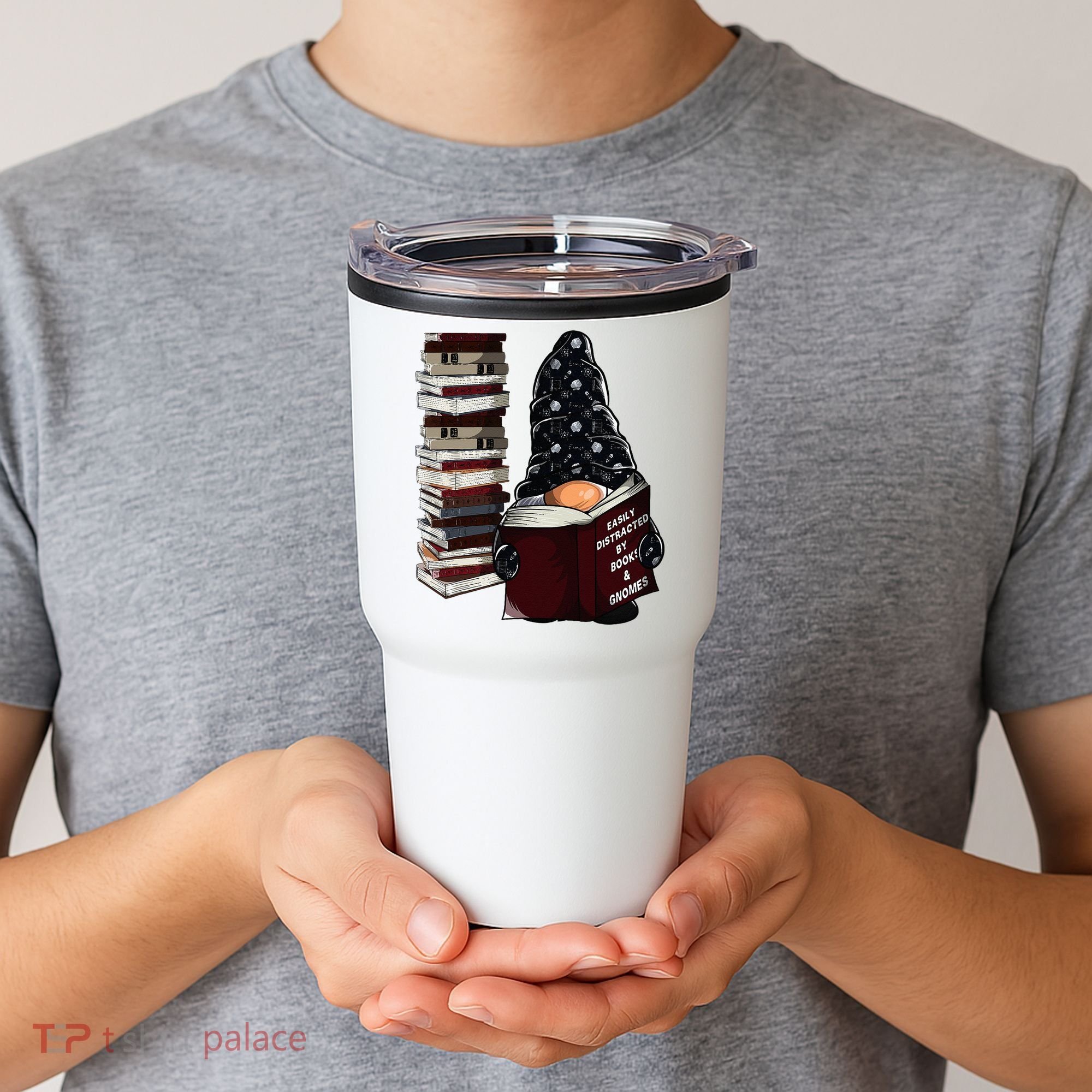 Easily Distracted By Books & Gnomes Garden Gnome Book Lover Tumbler