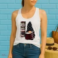 Easily Distracted By Books & Gnomes Garden Gnome Book Lover Women's Tank Top thumb 2