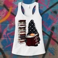 Easily Distracted By Books & Gnomes Garden Gnome Book Lover Women's Tank Top thumb 3