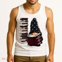 Easily Distracted By Books & Gnomes Garden Gnome Book Lover Tank Top thumb 3