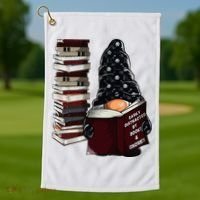 Easily Distracted By Books & Gnomes Garden Gnome Book Lover Golf Towel thumb 1