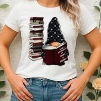 Easily Distracted By Books & Gnomes Garden Gnome Book Lover Women's T-Shirt thumb 2