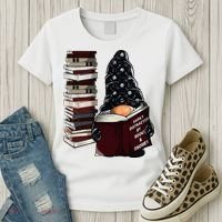 Easily Distracted By Books & Gnomes Garden Gnome Book Lover Women's T-Shirt thumb 3