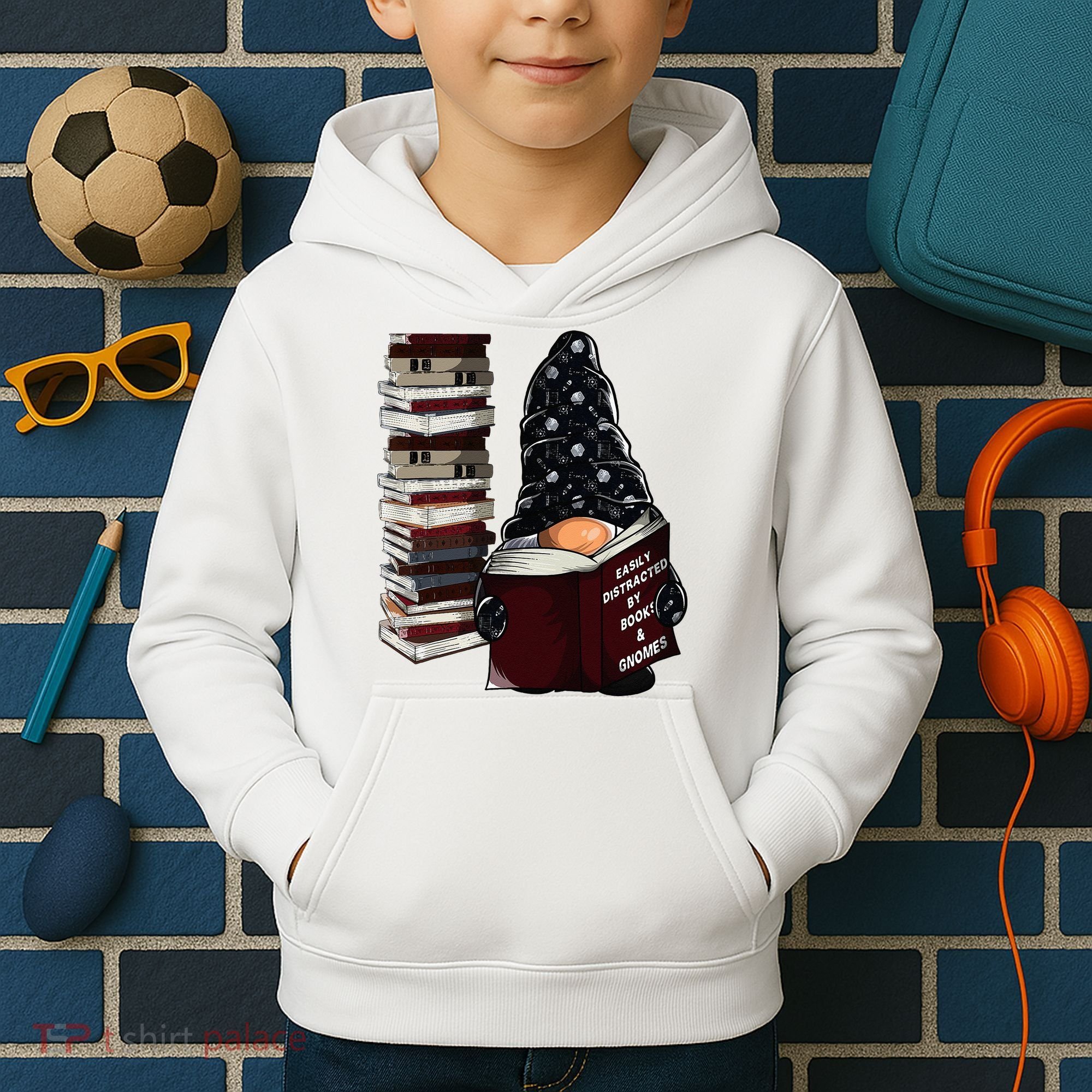 Easily Distracted By Books & Gnomes Garden Gnome Book Lover Kids Hoodie
