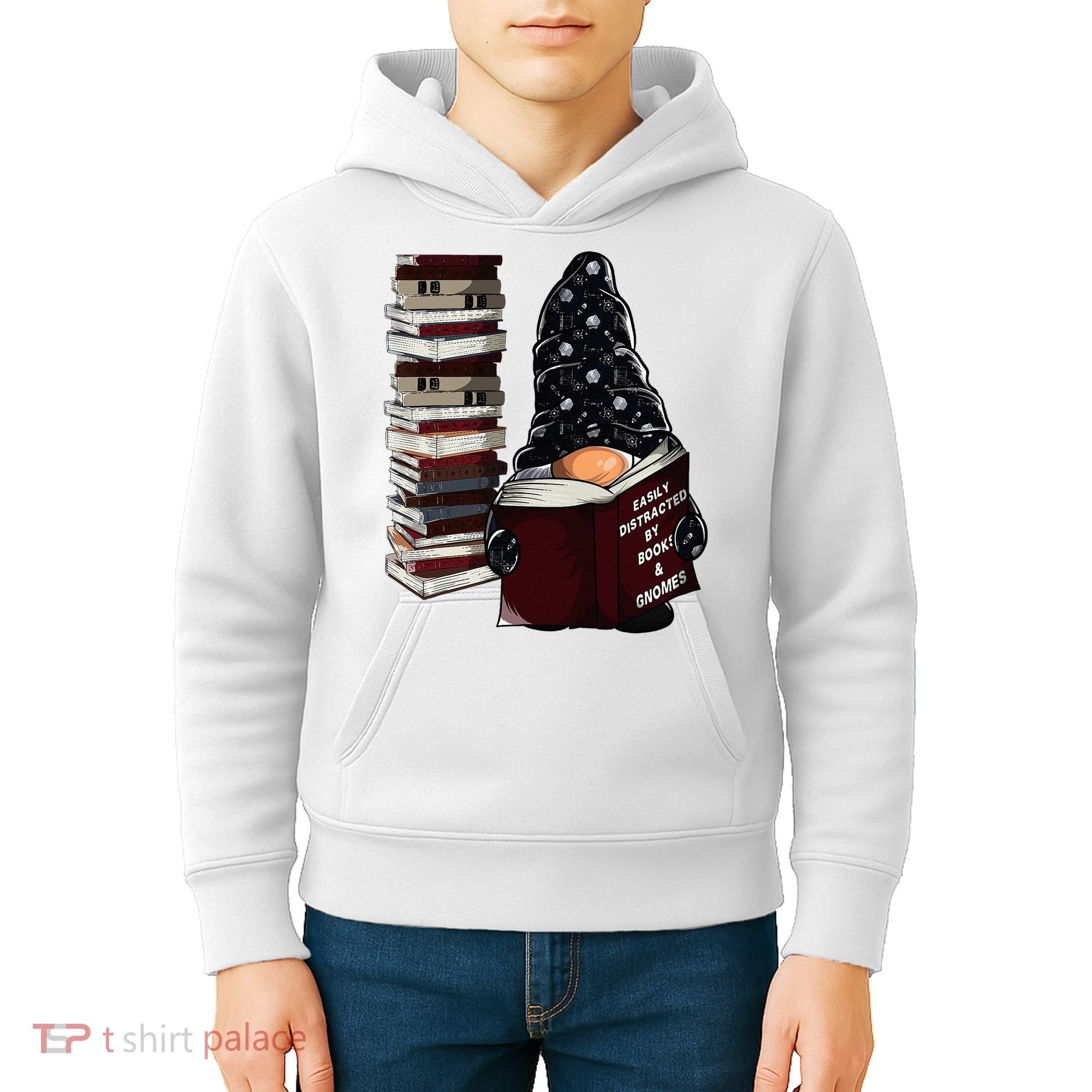 Easily Distracted By Books & Gnomes Garden Gnome Book Lover Kids Hoodie