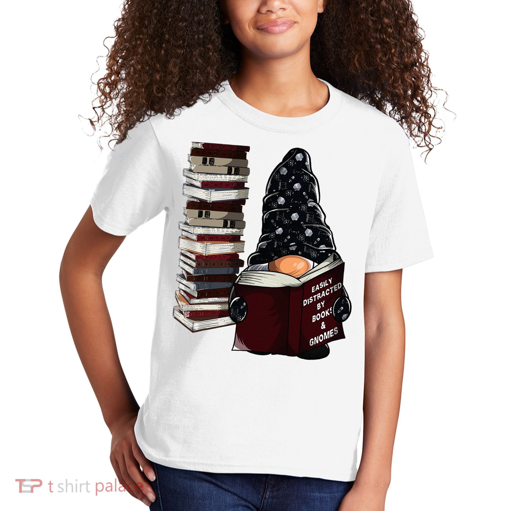 Easily Distracted By Books & Gnomes Garden Gnome Book Lover Kids T-Shirt