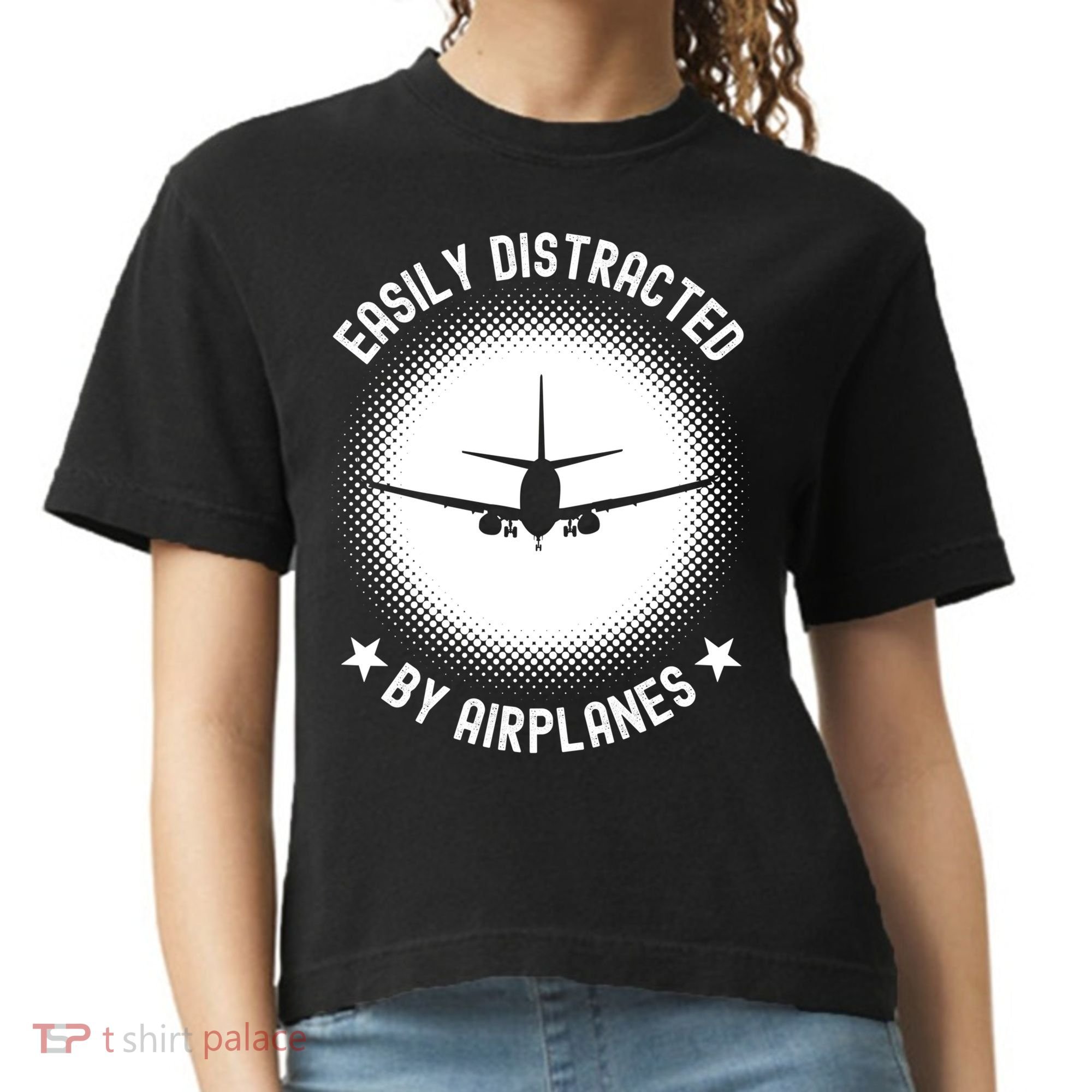 Easily Distracted By Airplanes Funny Flying Plane Gift Comfort Colors Boxy T-Shirt