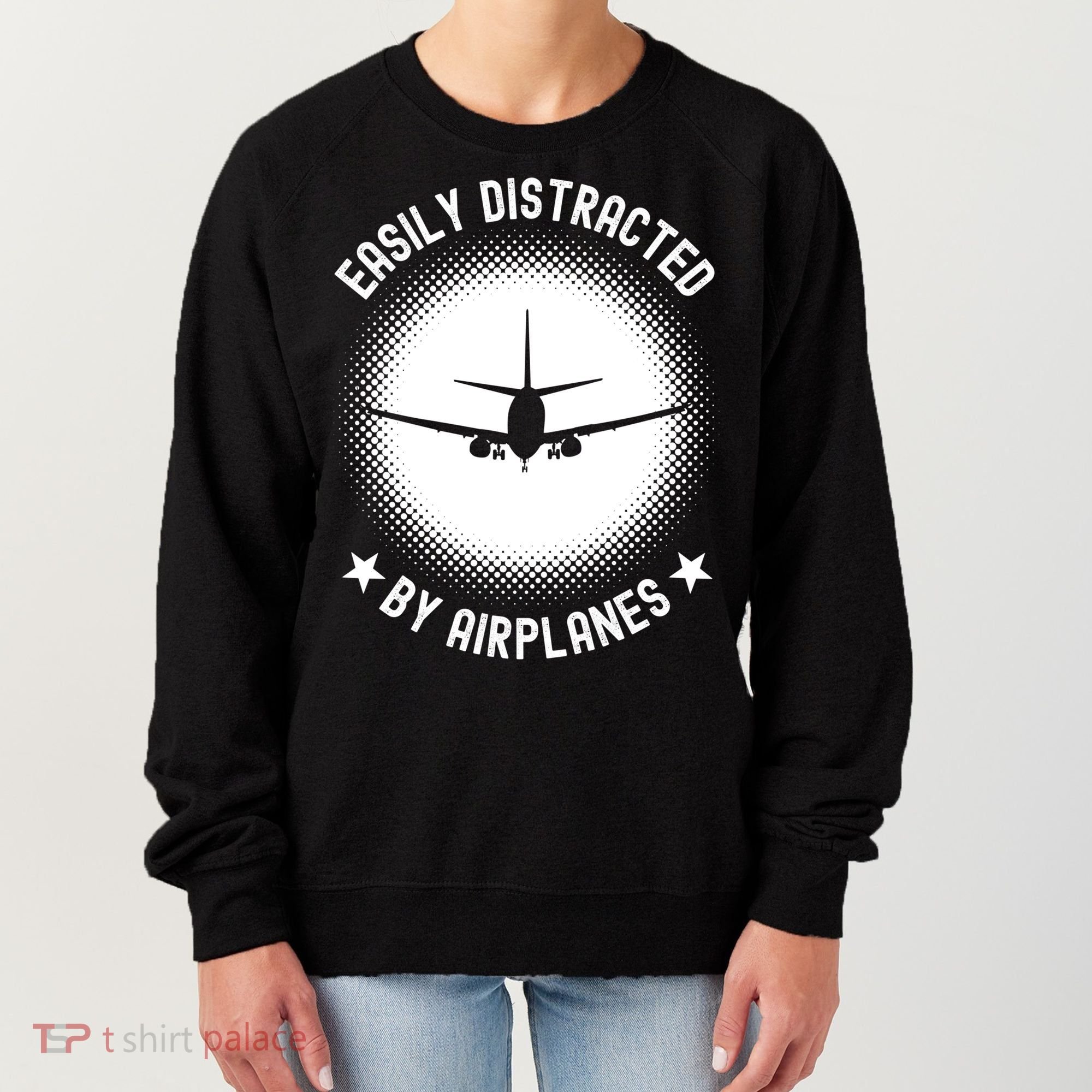 Easily Distracted By Airplanes Funny Flying Plane Gift Women's Sweatshirt