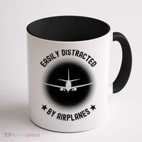 Easily Distracted By Airplanes Funny Flying Plane Gift Coffee Mug thumb 1