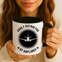 Easily Distracted By Airplanes Funny Flying Plane Gift Coffee Mug thumb 3