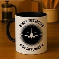 Easily Distracted By Airplanes Funny Flying Plane Gift Coffee Mug thumb 4