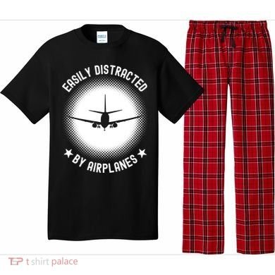 Easily Distracted By Airplanes Funny Flying Plane Gift Pajama Set