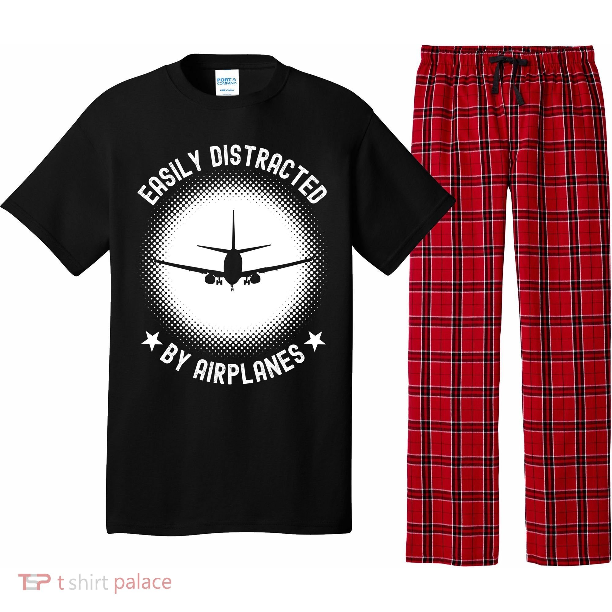 Easily Distracted By Airplanes Funny Flying Plane Gift Pajama Set