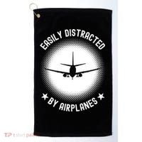 Easily Distracted By Airplanes Funny Flying Plane Gift Golf Towel thumb 0