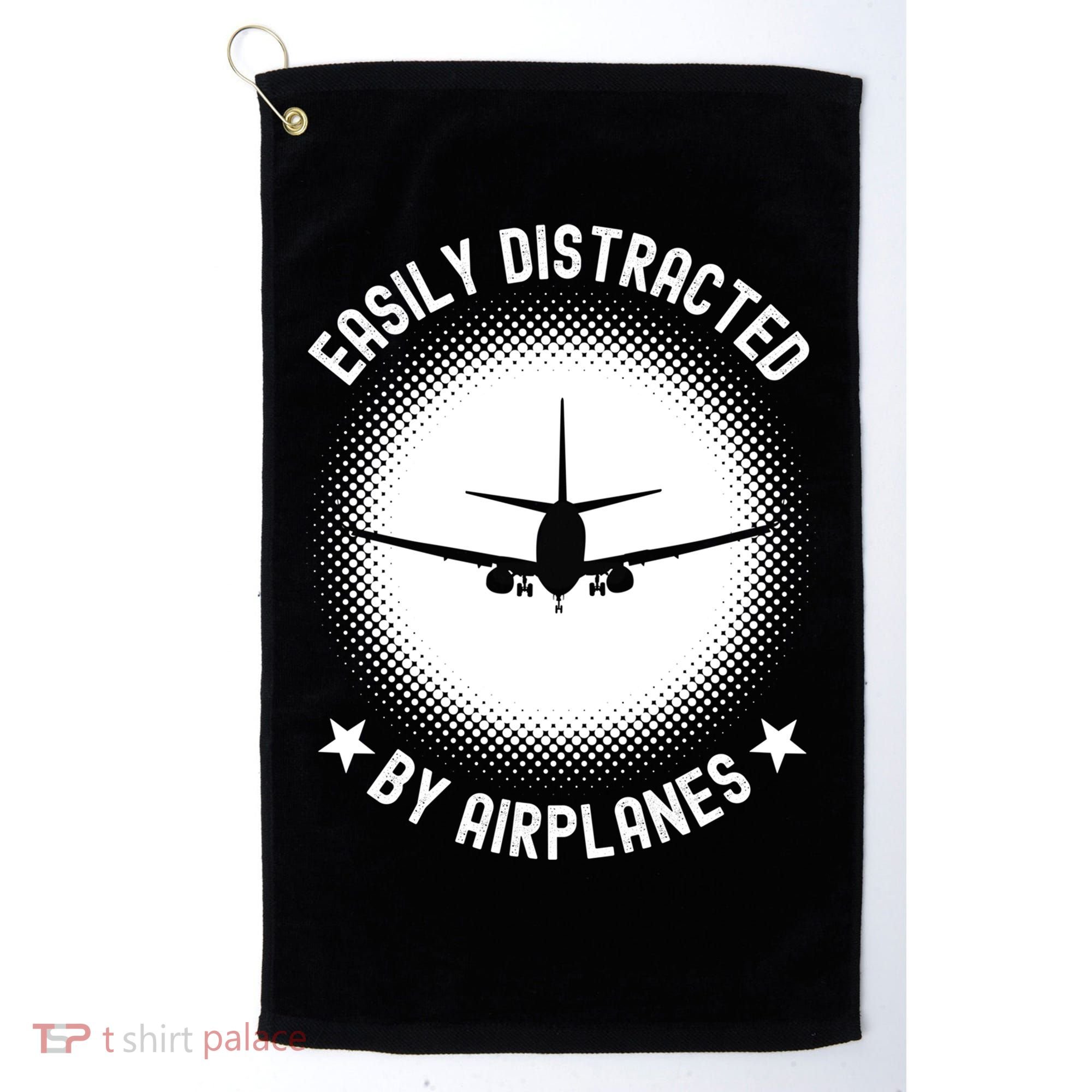 Easily Distracted By Airplanes Funny Flying Plane Gift Golf Towel