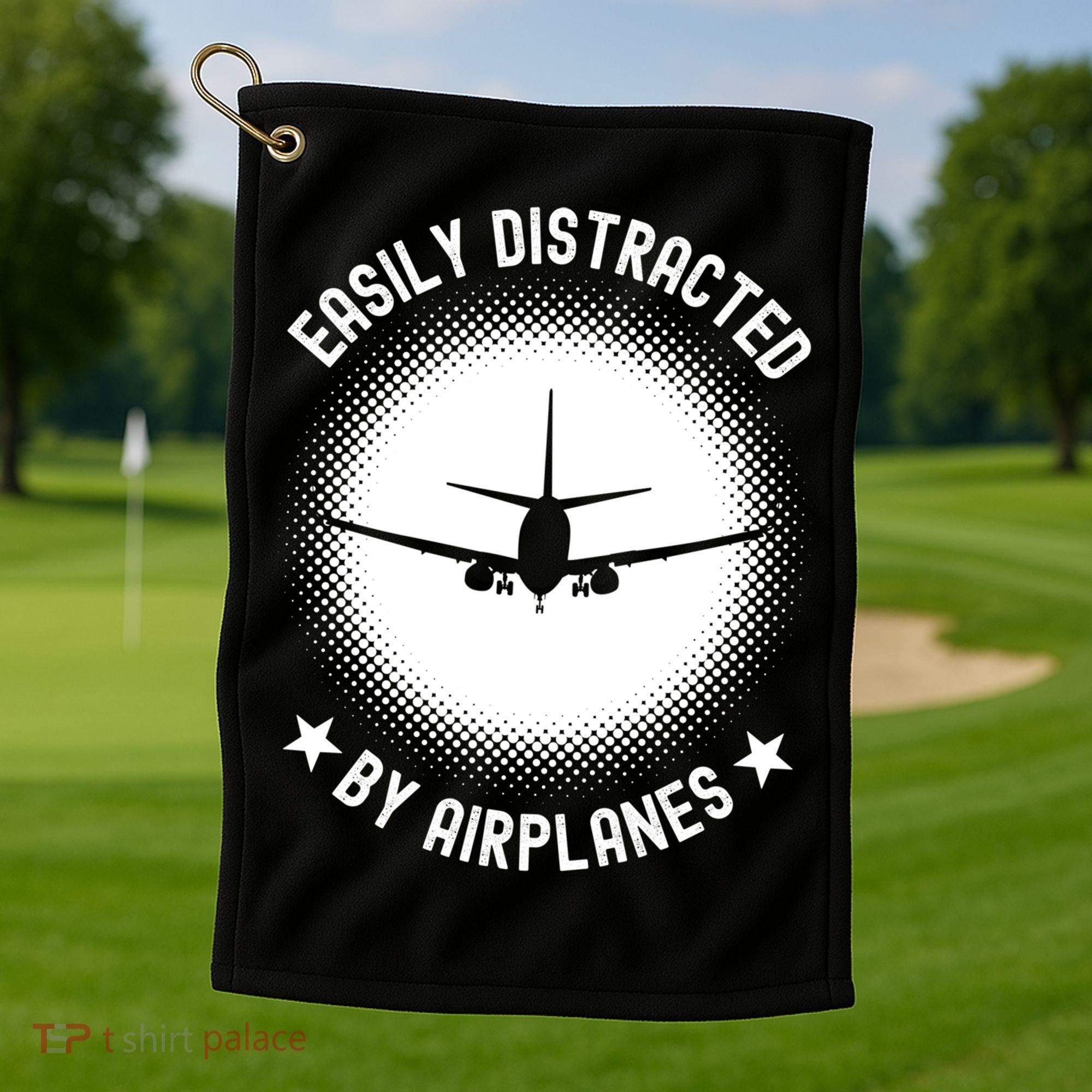 Easily Distracted By Airplanes Funny Flying Plane Gift Golf Towel