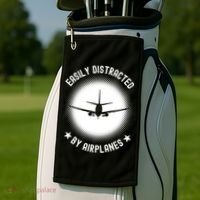 Easily Distracted By Airplanes Funny Flying Plane Gift Golf Towel thumb 2