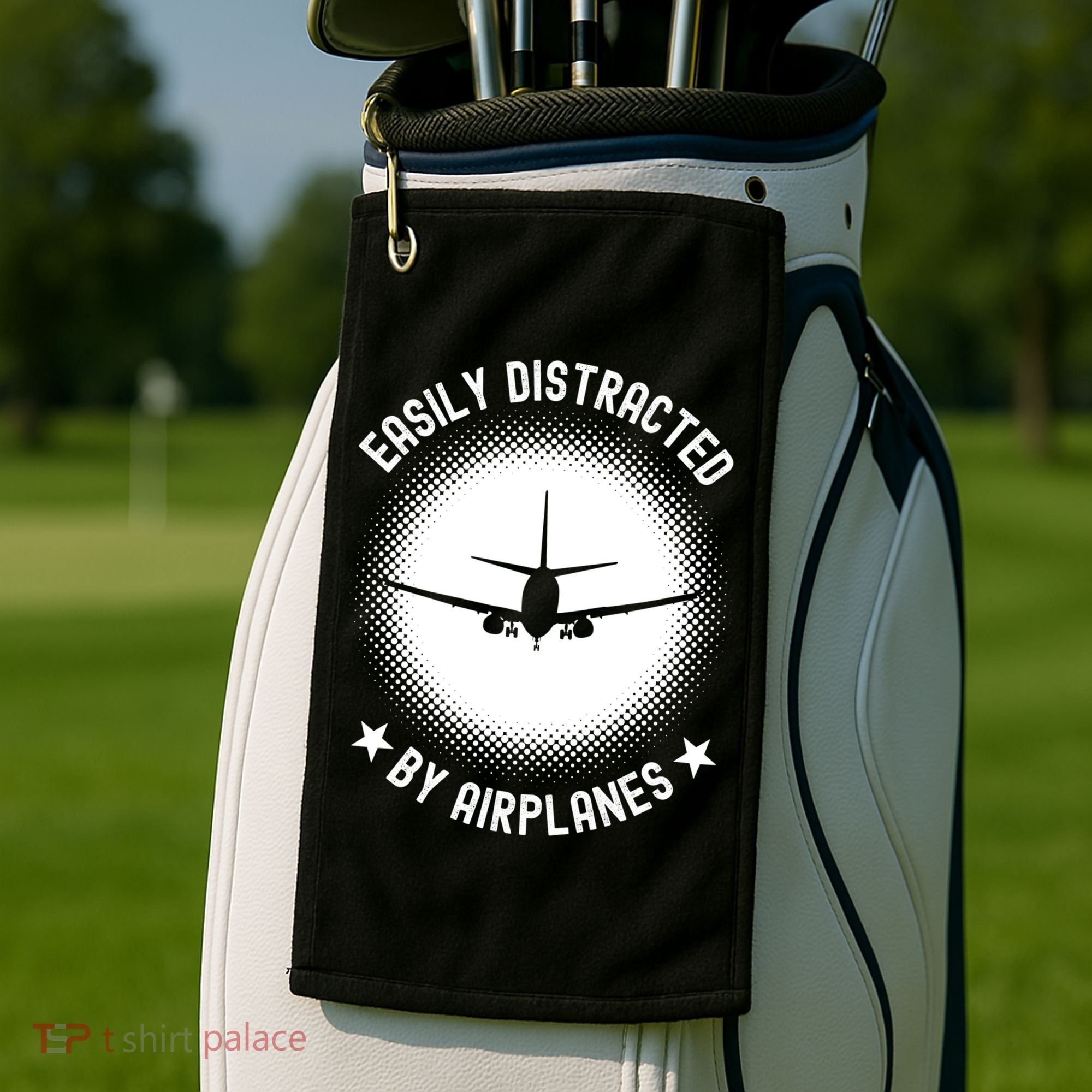 Easily Distracted By Airplanes Funny Flying Plane Gift Golf Towel